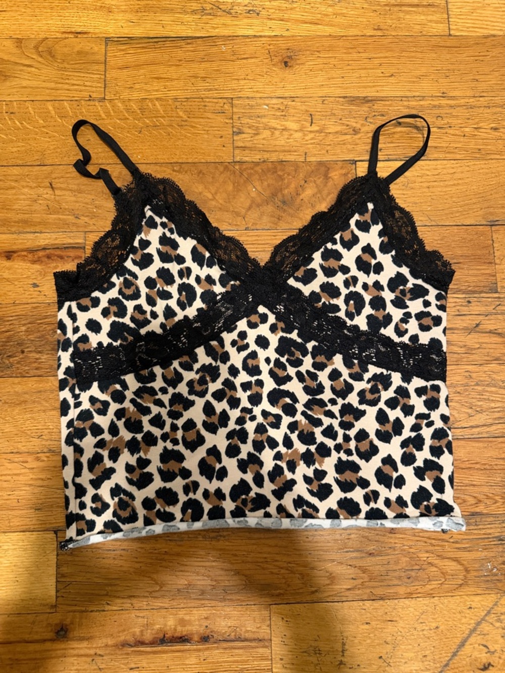 Leopard Print Lace Trim Cami Top - Black & Tan